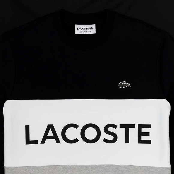 Lacoste Men’s Colorblock Crewneck Sweatshirt – Black/White/Gray, Size Med - Picture 1 of 1